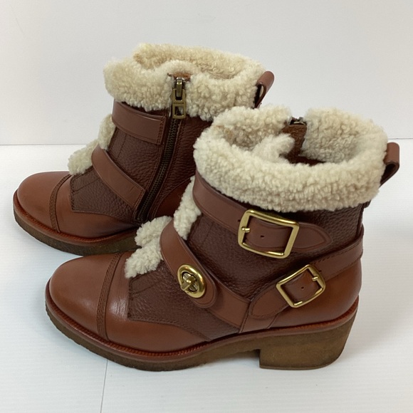 Coach Preston Booties With Genuine Shearling Trim Saddle Brown Women’s Size 7 - Picture 2 of 13